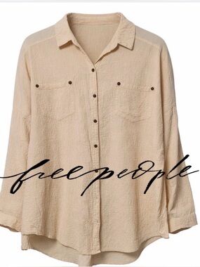 Free People Oversized Gauze Shirt Tunic Boho Beach Summer Classic